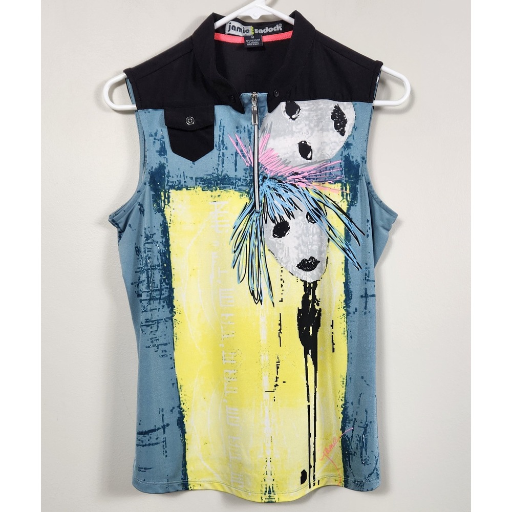 Jamie Sadock Golf Top Sleeveless Quarter Zip Graphic Pop Art Medium Womens